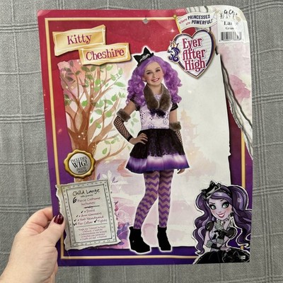 Ever After High Kitty Cheshire Costume Girl's Large 12-14 Dress Tights Headband