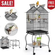 57" Rolling Spacious Metal Parrot Cage Bird Open Top Detachable Activity Space
