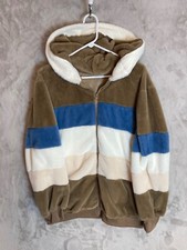 Women's Hooded Jacket Size Lg- No Lining Polyester/Cotton-Blue/Brown/Tan/Cream