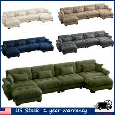 Modern Velvet Comfy Sectional Sofa Cloud Couch Lumbar+Throw Pillow w/O Ottoman