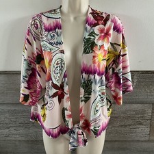 CHICO'S Ikat Encounter Kimono Tie Front Jacket Top Size med/8 Chicos sz 1 O1