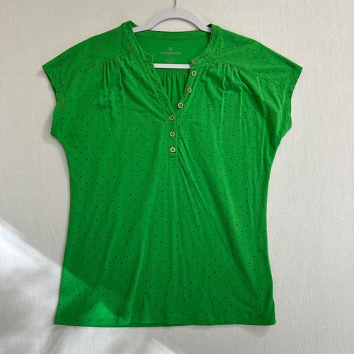 Liz Claiborne Womens Top L Sleeveless Shirt Green Dot Casual - Picture 2 of 7