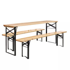 3-Piece Wood Outdoor Dining Set Durable Foldable