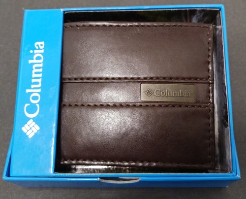 Columbia braune Leder-Geldbörse mit Doppelfaltung und Logo 4,5 x 3,5 Zoll neu im Karton - Bild 2 von 5