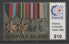 Norfolk Is 1995 $10 Victory in the Pacific MUH