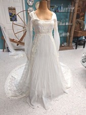 Antique Wedding Dress Bridal Gown Train Lace Pearls Victorian Pleats Cathedral
