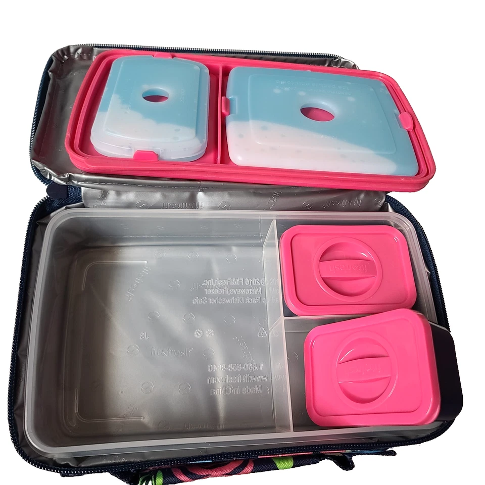 Fit & Fresh Bento Lunch Set 9 Pc Floral w 2 Ice Packs Insulated Zip Bag NEW - Image 3 of 4