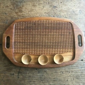 Illums Bolighus Wooden Serving Charcuterie Board Geometric Design Raised Handles Ebay