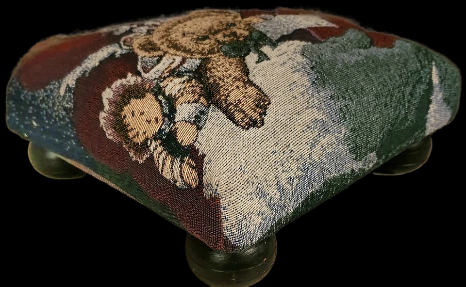 Christmas Santa Claus Tapestry Mini Foot Stool  12x12 Rustic Decoration  - Image 3 of 4