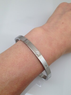 #ad #ad North Star Bangle Bracelet Stainless Steel CZ Women 6.75quot; 5mm $23.98