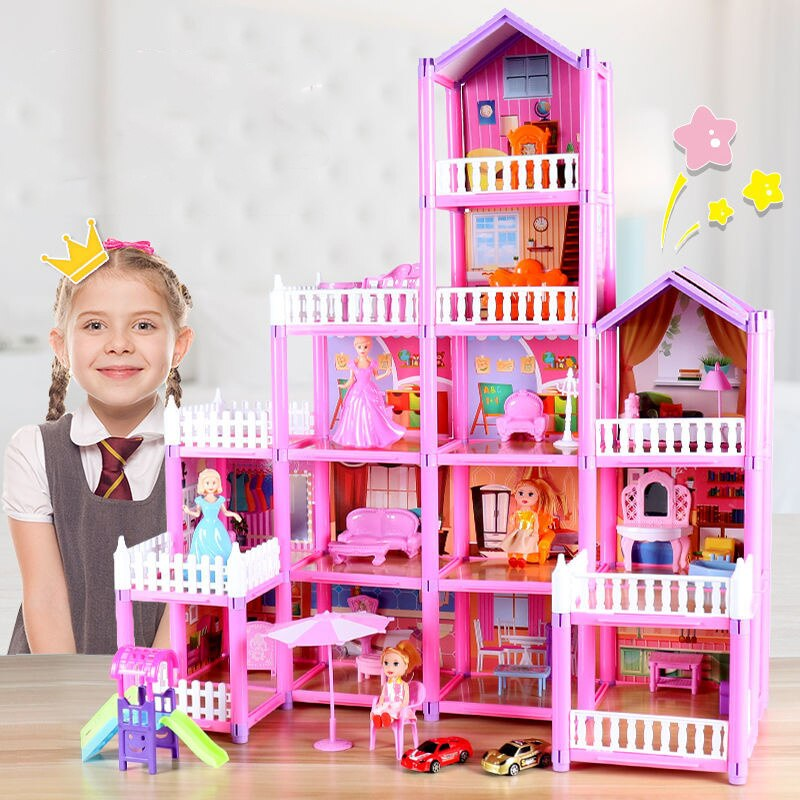 Fantasía Masaje Entrada Casa De Muñecas Barbie Grande De Madera Tres Pisos DIY Con Muebles Y Luz  REGALO | eBay