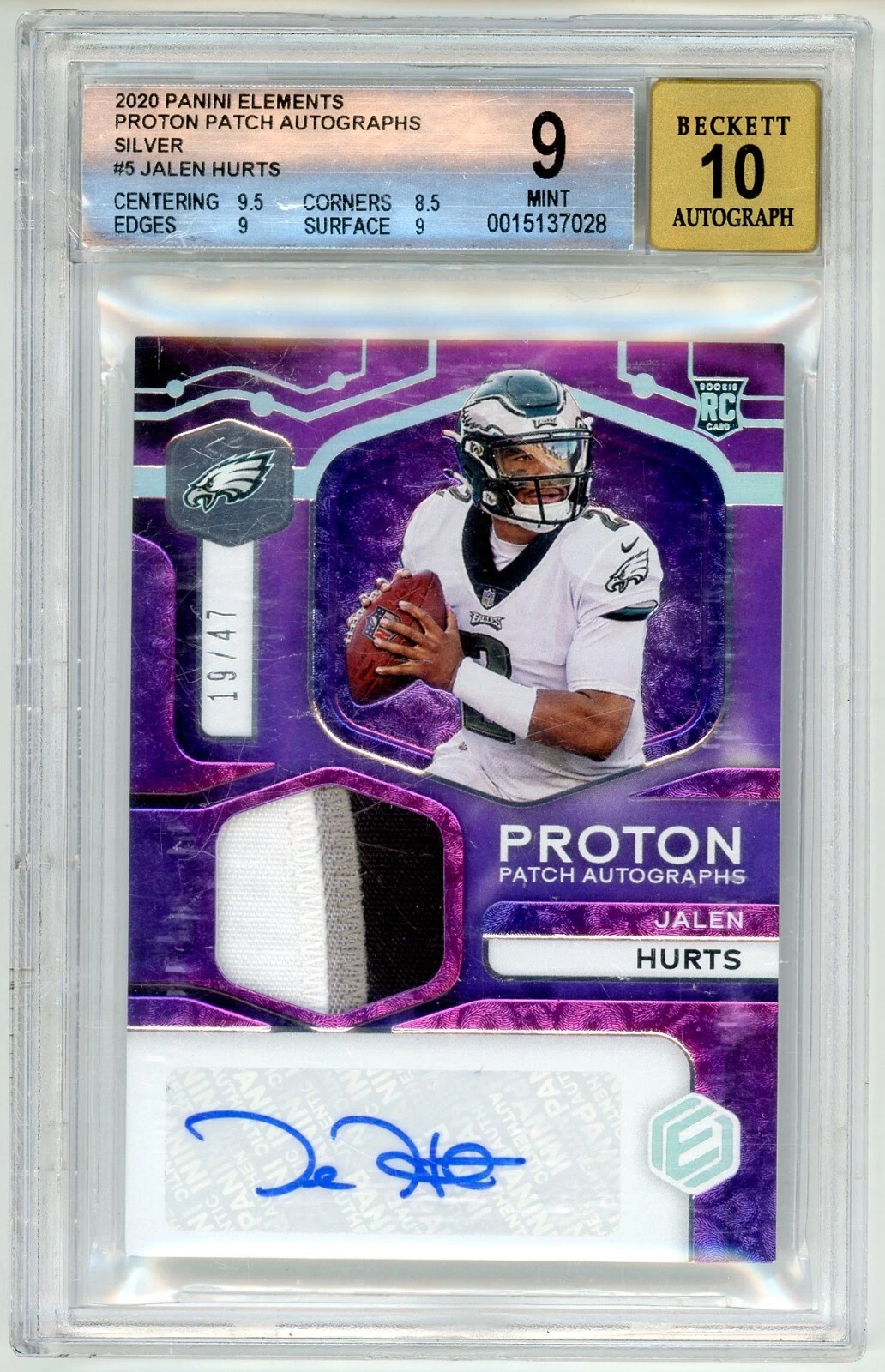 Jalen Hurts Panini Elements Proton Patch Autographs #PAJH Silver
