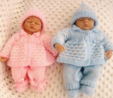 Dolls Knitting Pattern Matinee Coat Trousers Hat Shoes 10 inch Premature Baby