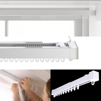 EXTENDABLE 60 SECOND WHITE ALUMINIUM SPRING LOADED CURTAIN TRACK SET ...