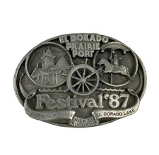 Vintage El Dorado Prairie Port Festival 1987 Oval Metal Belt Buckle Jim Heck