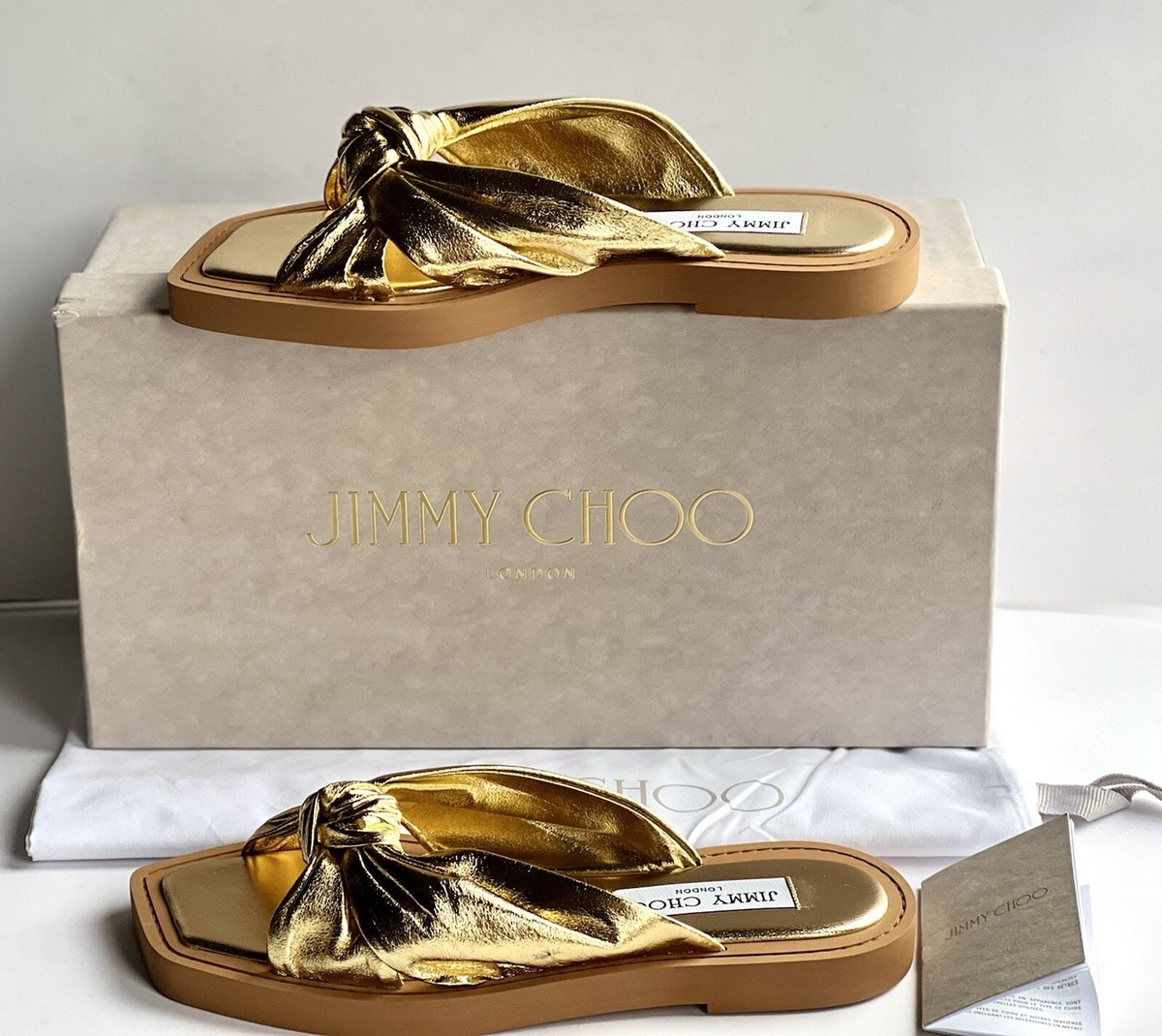 Jimmy Choo Tropica Knotted Metallic Leather Flat Slide  display picture 1