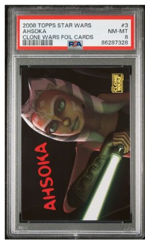 2008 Topps Star Wars Clone Wars Foil Card #3 Ahsoka Tano INSERT CARTE RECRUE PSA8 - Photo 1/3