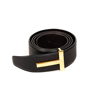 36" TOM FORD Black Double T Leather Belt Size 90 cm 100% Authentic & New