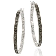 925 Silver Black Diamond Accent Hoop Earrings