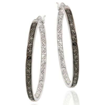 925 Silber schwarze Diamant Akzent Creolen