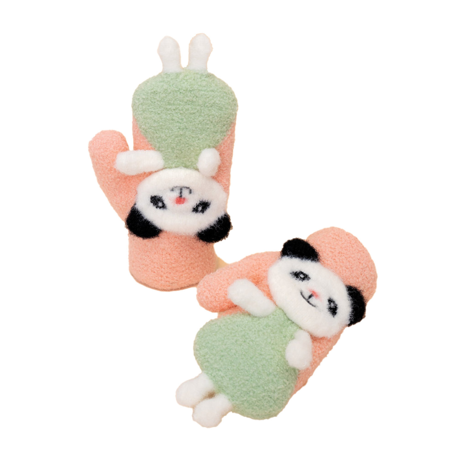 Kids Gloves Cute Dancing Panda Plush Animal Fluffy Winter Unisex Mitten Pink