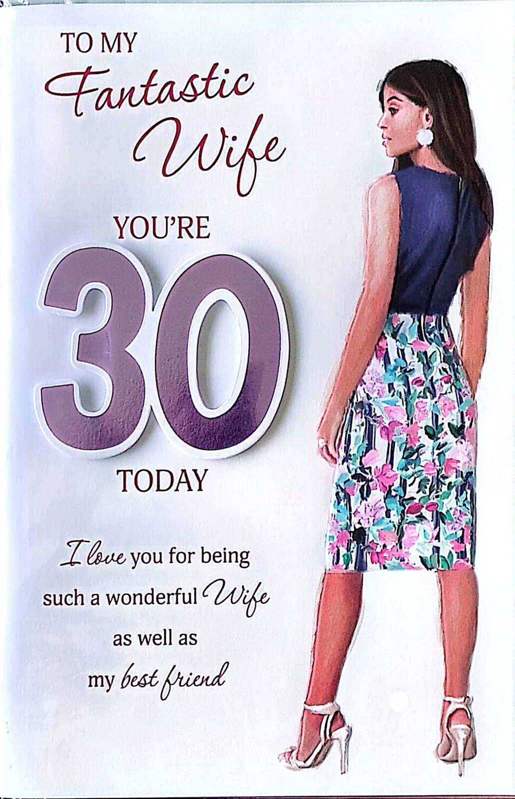 Happy 30th Birthday Card To My Fantastic Wife You're 30 Today Violet Red Foil
