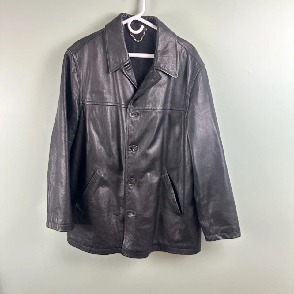 Abrigo Blazer Chaqueta De Colección Cuero Genuino Para Hombre Talla XL Edredón Forro Botón Años 90