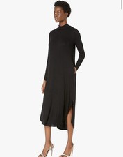 Show Me Your Mumu Sutton Midi Dress Small Black Ribbed Long Sleeve