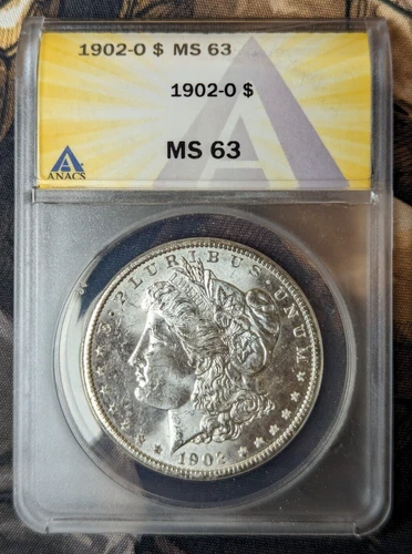 1902-O Morgan Silver Dollar ANACS MS 63 - Pristine Luster, New Orleans Mint