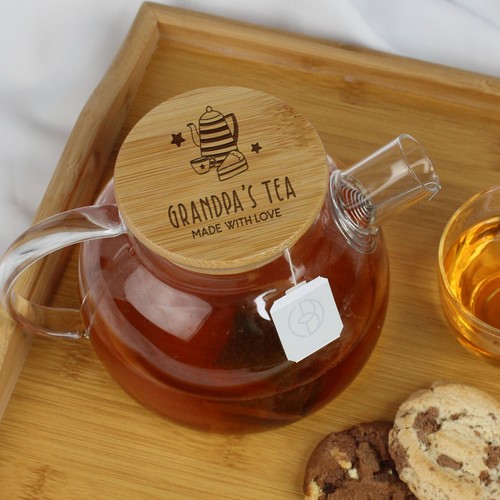 Olla de té de vidrio personalizada para amantes de 1 L tapa de madera de abuelo hecha con olla de amor - Imagen 4 de 14