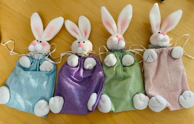 Bundle 4 Easter Bunny Plush Drawstring Bags New