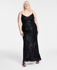 B Darlin Trendy Plus Size Sequined V-Neck Sleeveless Gown-Black/black-16W