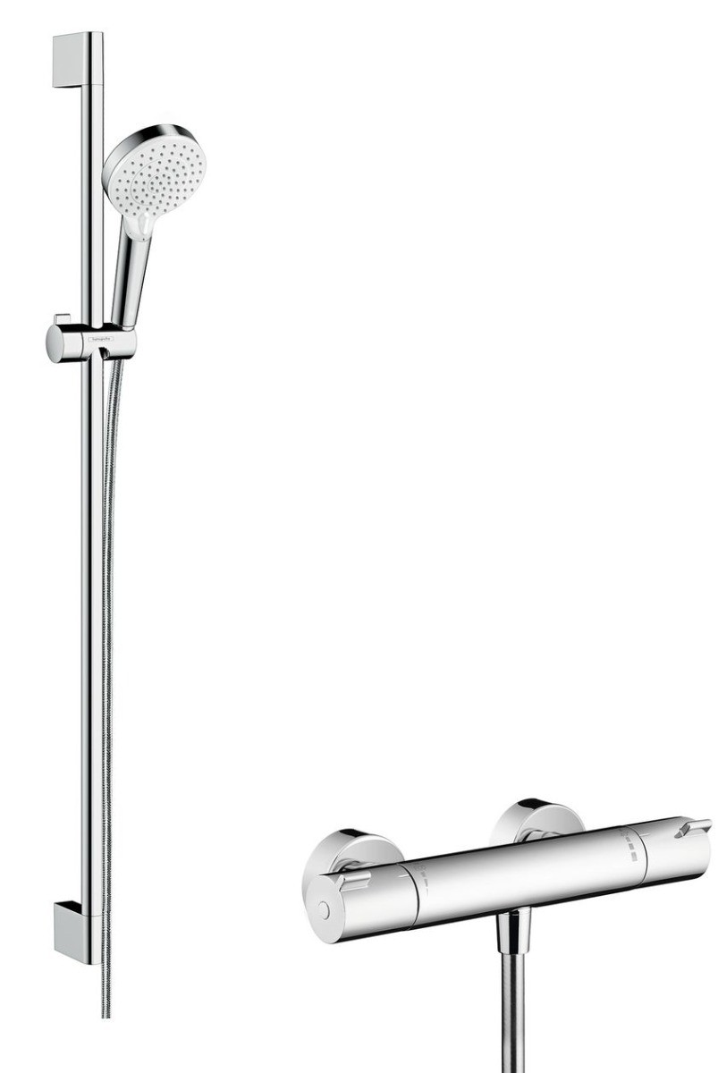 Combi douche Crometta Vario à jet réglable et mitigeur Ecostat anti-brûlure blanc et chromé