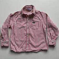 VINTAGE Oshkosh Red White Stripped Denim Long Sleeve Shirt Toddler Size 5