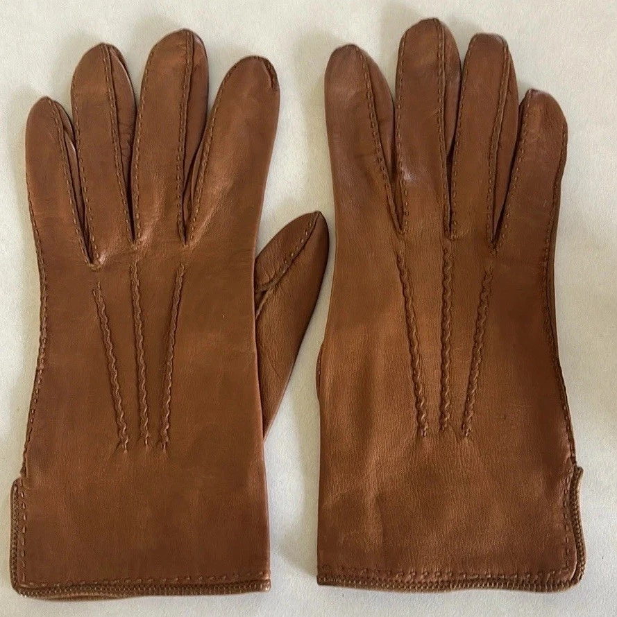 Lauret Leather Tan Vintage Gloves Size 6 1/2 Made In France