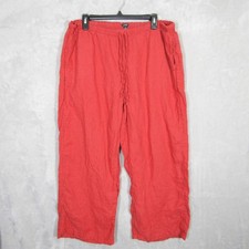 J Crew Women's XL Red 100 Linen Cropped Wide Leg Drawstring Pants