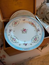 Vintage 9 Porcelain Blue Dinner Plates - CROW...