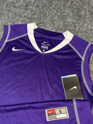New Nike Team Dri-FIT STAY COOL Women Large Purple White Basketball Game Jersey