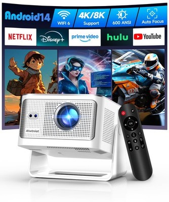Smart Projector with 4K 8K Support, Android 14 Mini Projector with WiFi6 and ...