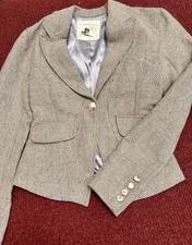 Oatmeal Tweed Cropped Blazer Wool Wedding Guest Jacket Preppy Quiet M