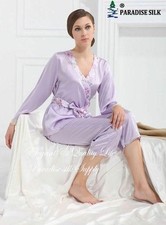 Pure Charmeuse Silk Womens Lilac Pajamas Set