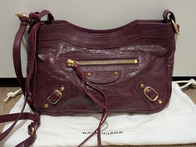 Balenciaga City Shoulder Bag Crossbody in Burgundy with Matching Moto Wallet