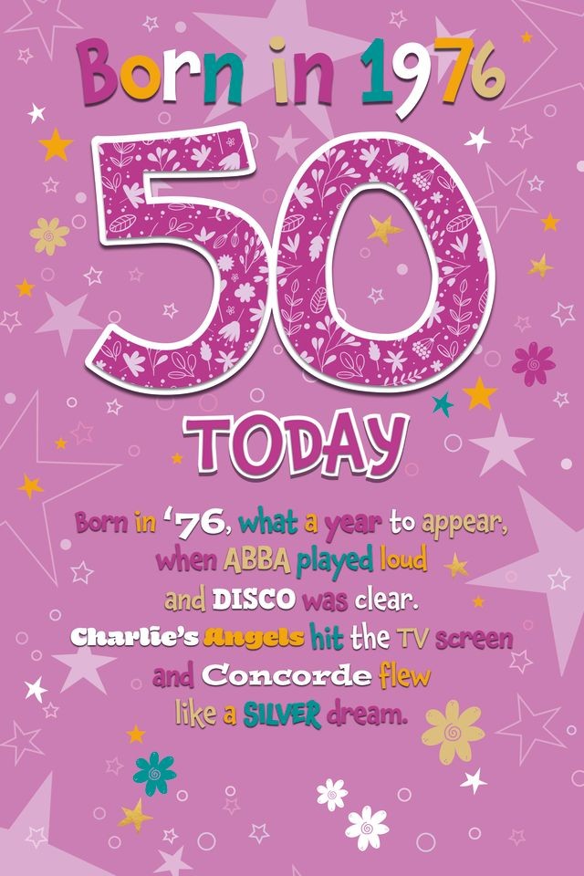50th Birthday Card Born In 1976 Female Year Facts Cherry Orchard 6.2"" x 9""