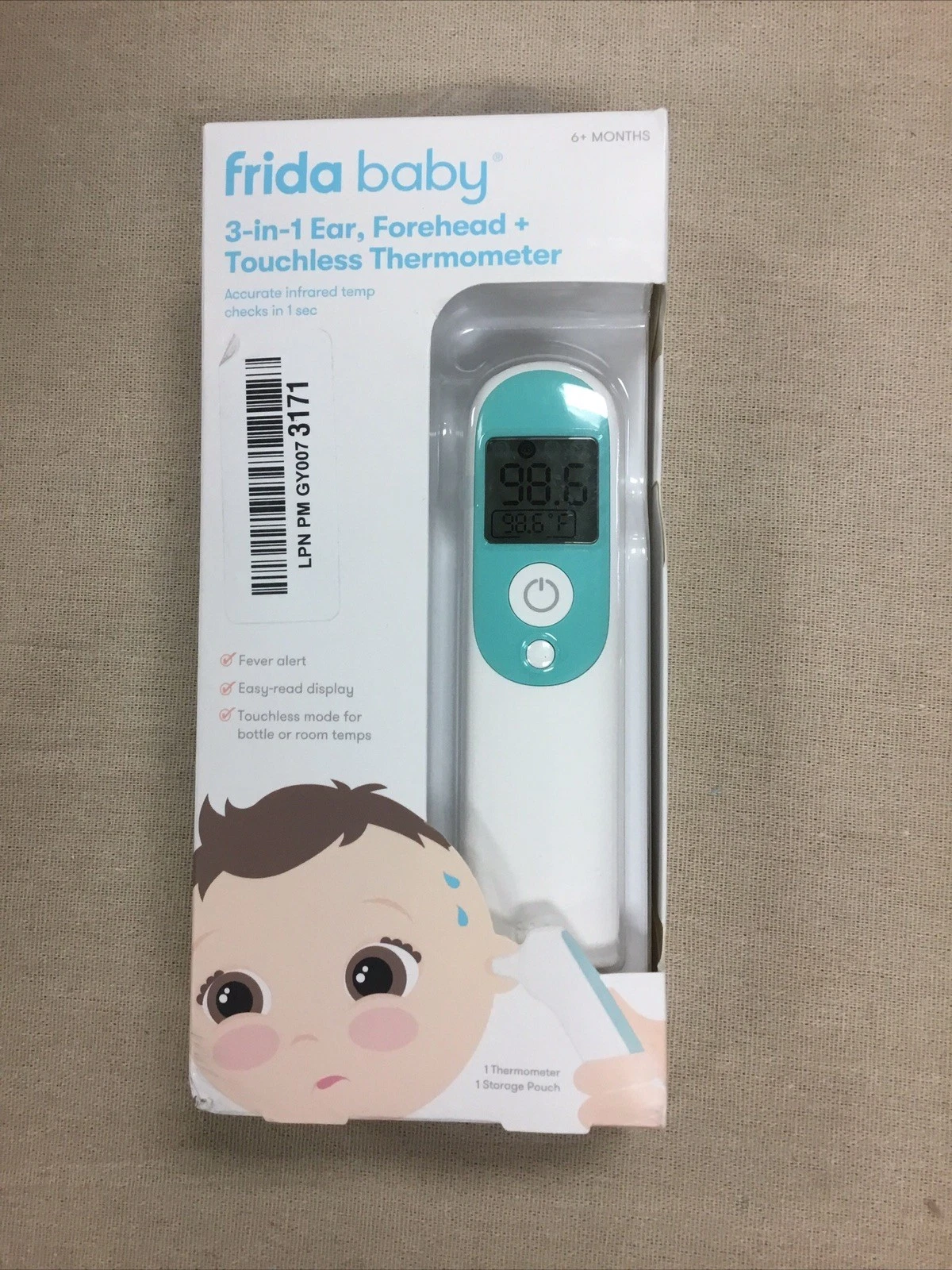 Fridababy 3-in-1 Ear Forehead + Touchless Infrared Thermometer White Teal 10028