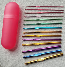Lot of 14 Preowned Metal Crochet Hooks Multi Colors with case