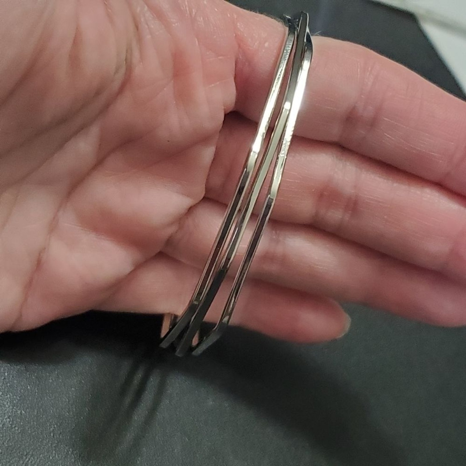 Silver tone angular bangle bracelet - image 8