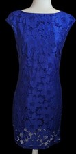 Chaps Preppy Blue Floral Lace Knee Length Dress