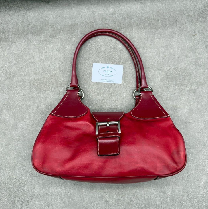 Prada Vintage Red Leather One-Shoulder Bag Y2K Rare Archive Prada Vintage Red Leather One-Shoulder Bag Y2K Rare Archive