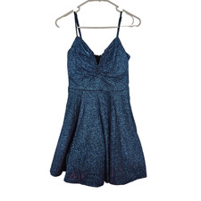Crystal Doll Blue Fuschia Glitter Mini Dress Womens Juniors 3 NWT