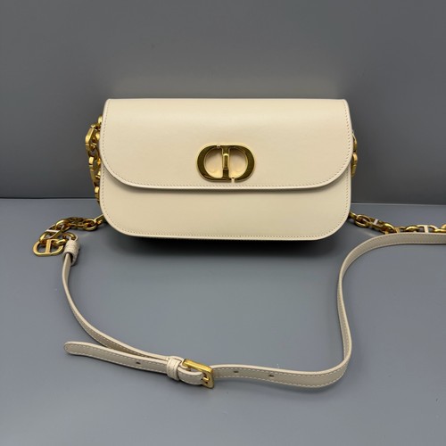Christian Dior Montaigne Ave Small White Leather Chain Bag Gold HW Authentic